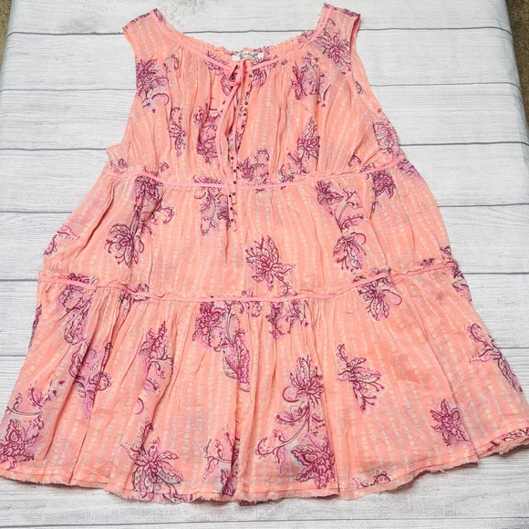 Free People Intimately Sundown Romper Medium Coral Boho Studded Jumper Tiered - Picture 1 of 7